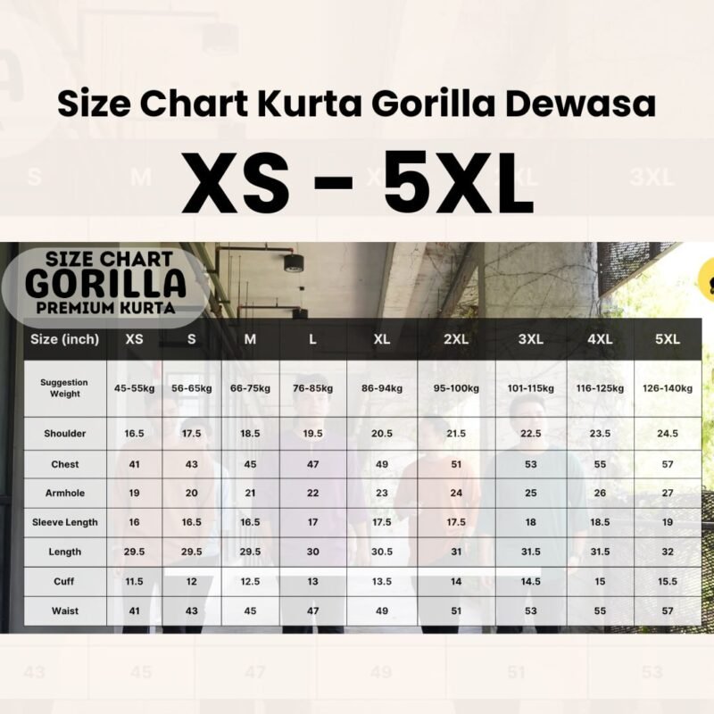 SIZE CHART XS-5XL